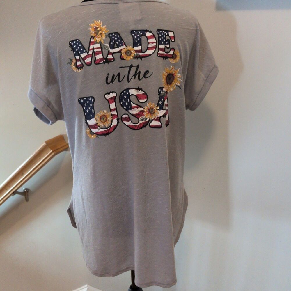 Tru Self Gray Heather Sunflower "Made in the USA" Graphic Dolman Tee Large